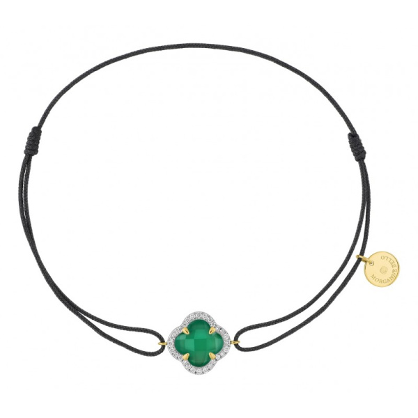 Bracelet Morganne Bello Victoria Diamant Or Jaune Pite Agate Verte Diamants Cordon Gris