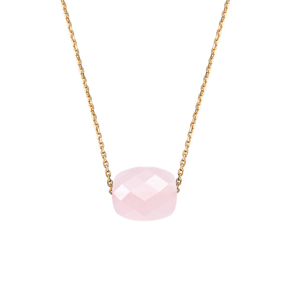 Collier Morganne Bello Or Jaune Quartz Rose Poudré Coussin