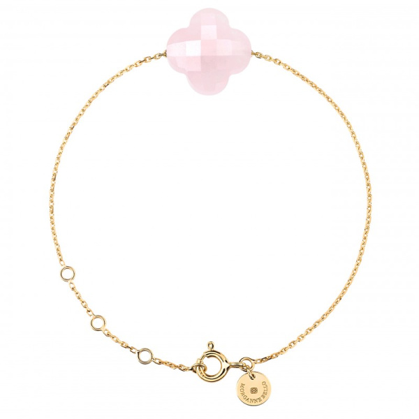 Bracelet Morganne Bello Or Jaune Quartz Rose Poudré Trèfle