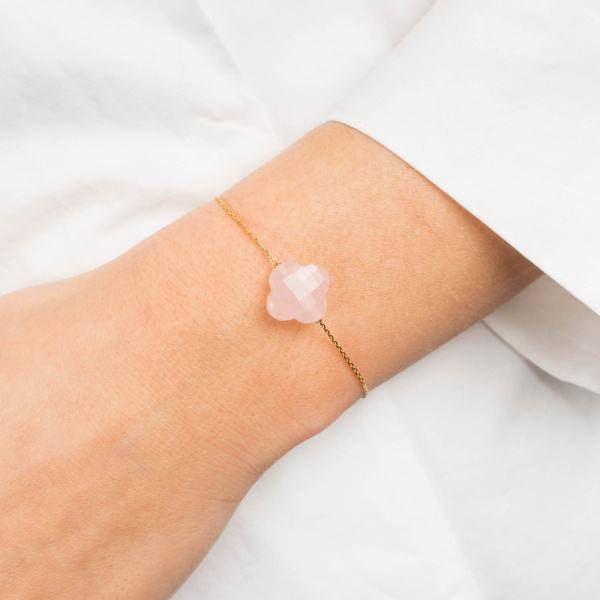 Bracelet Morganne Bello Or Jaune Quartz Rose Poudré Trèfle