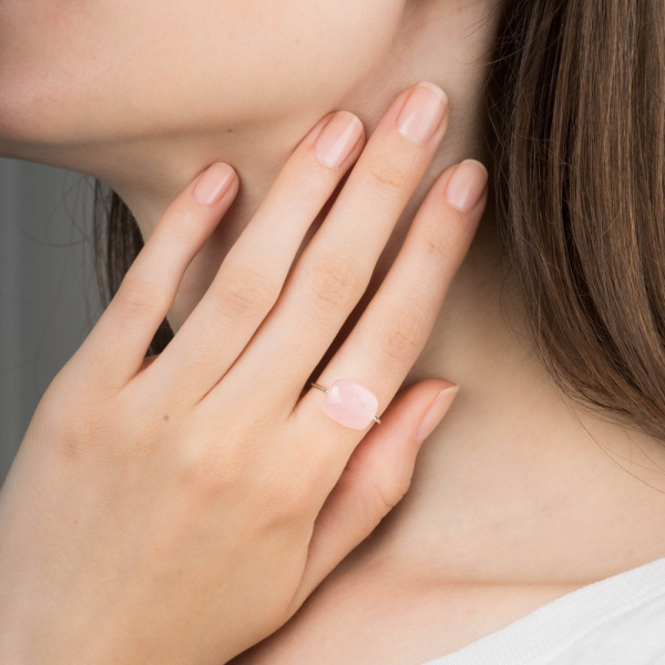Bague Morganne Bello Or Blanc Quartz Rose Poudré Coussin