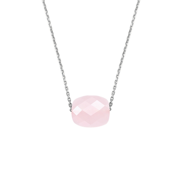 Collier Morganne Bello Or Blanc Quartz Rose Poudré Coussin