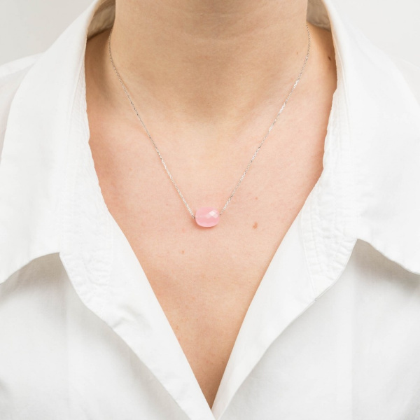 Collier Morganne Bello Or Blanc Quartz Rose Poudré Coussin