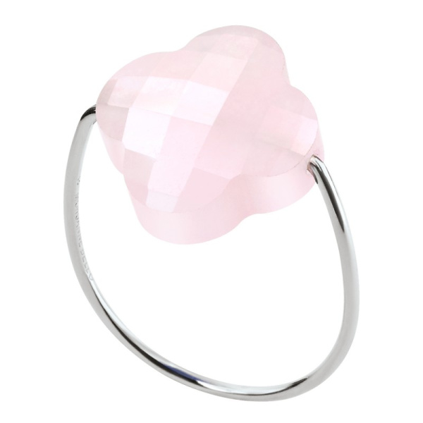 Bague Morganne Bello Or Blanc Quartz Rose Poudré Trèfle