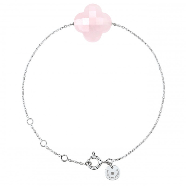 Bracelet Morganne Bello Or Blanc Quartz Rose Poudré Trèfle