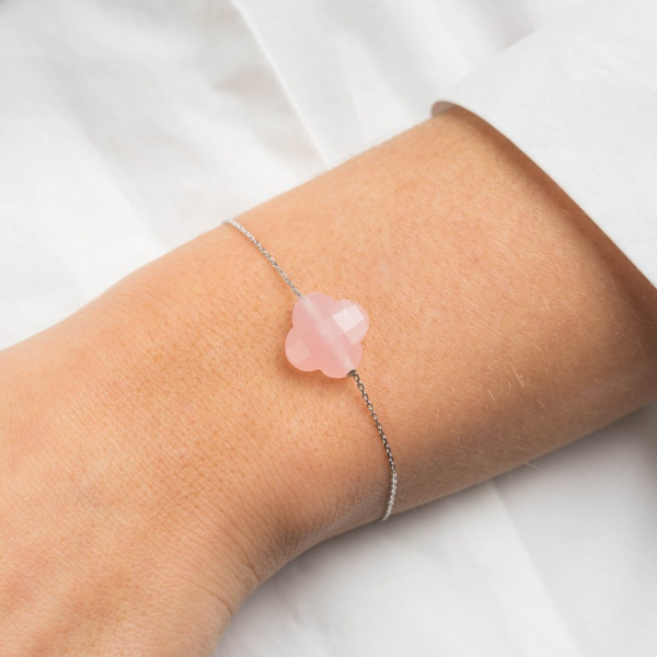 Bracelet Morganne Bello Or Blanc Quartz Rose Poudré Trèfle