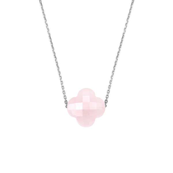 Collier Morganne Bello Or Blanc Quartz Rose Poudré Trèfle