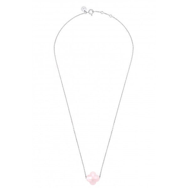 Collier Morganne Bello Or Blanc Quartz Rose Poudré Trèfle