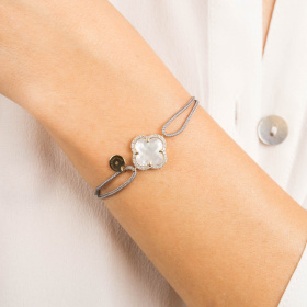 Bracelet Morganne Bello Victoria Diamant Or Jaune Nacre Diamants Cordon Gris