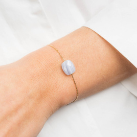 Bracelet Morganne Bello Or Jaune Agate Bleue Dentelle Coussin