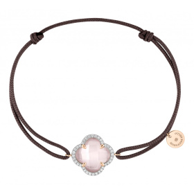 Bracelet Morganne Bello Victoria Diamant Or Rose Quartz Rose Milky Diamants Cordon Taupe