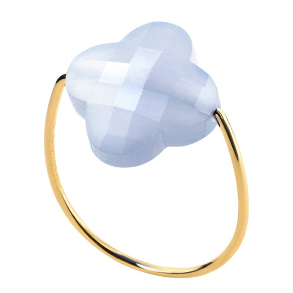 Bague Morganne Bello Or Jaune Agate Bleue Dentelle Trèfle