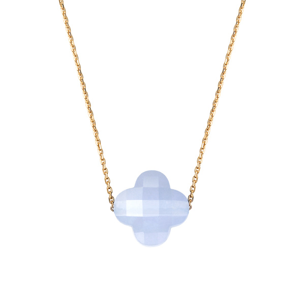 Collier Morganne Bello Or Jaune Agate Bleue Dentelle Trèfle