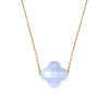 Collier Morganne Bello Or Jaune Agate Bleue Dentelle Trèfle