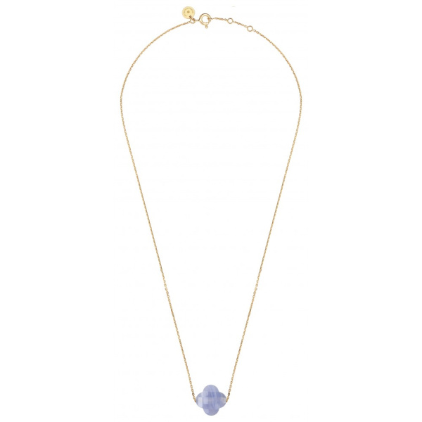 Collier Morganne Bello Or Jaune Agate Bleue Dentelle Trèfle
