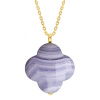 Collier Morganne Bello Or Jaune Agate Bleue Dentelle Trèfle Longueur 44 cm