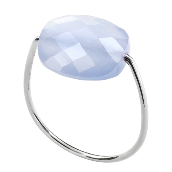 Bague Morganne Bello Or Blanc Agate Bleue Dentelle Coussin