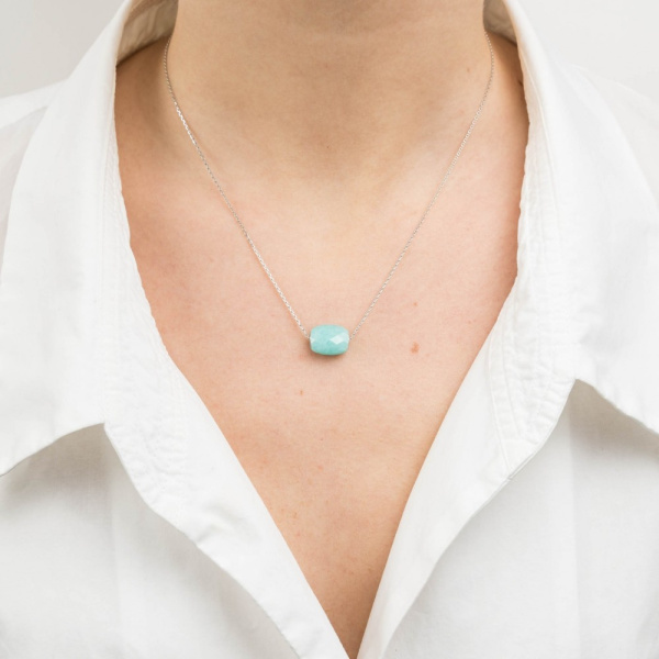 Collier Morganne Bello Or Blanc Amazonite Coussin