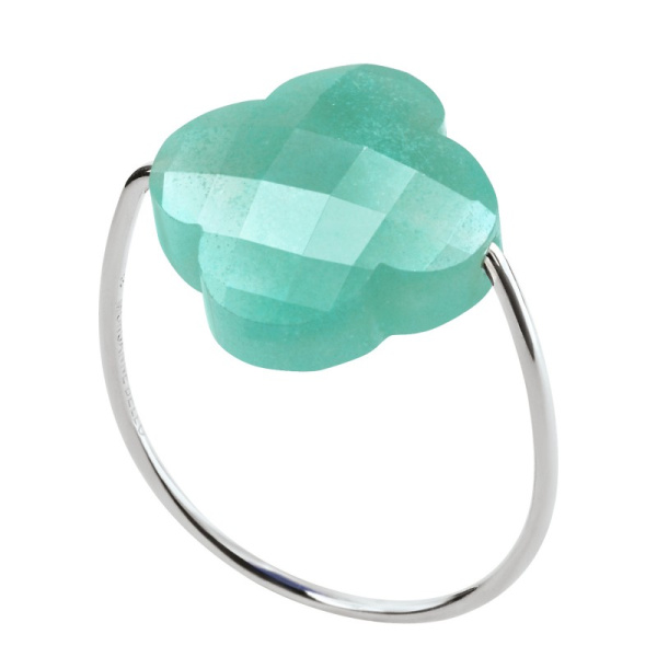 Bague Morganne Bello Or Blanc Amazonite Trèfle
