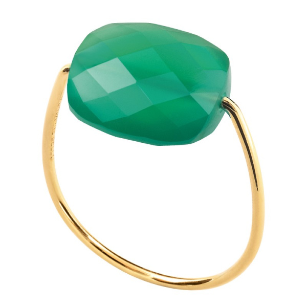 Bague Morganne Bello Or Jaune Agate Verte Coussin