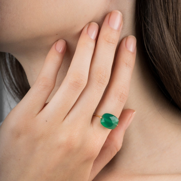 Bague Morganne Bello Or Jaune Agate Verte Coussin