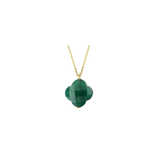 Collier Morganne Bello Or Jaune Agate Verte Trèfle Longueur 44 cm