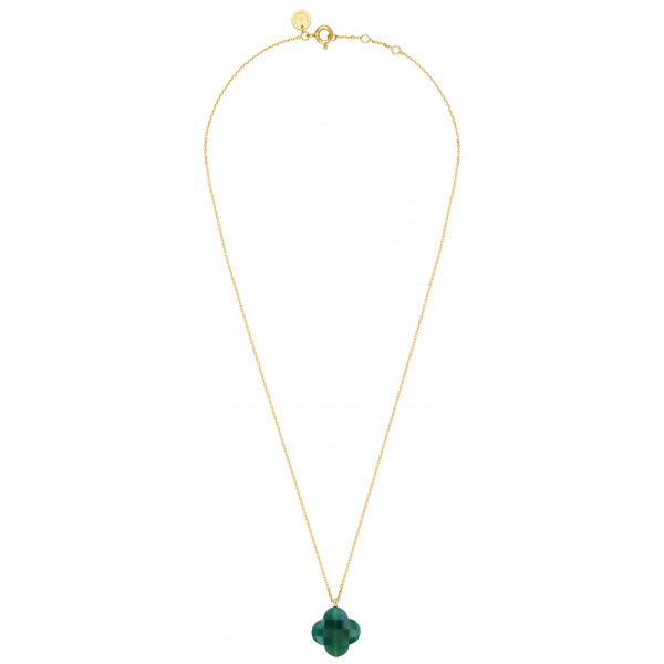 Collier Morganne Bello Or Jaune Agate Verte Trèfle Longueur 44 cm