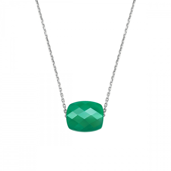 Collier Morganne Bello Or Blanc Agate Verte Coussin