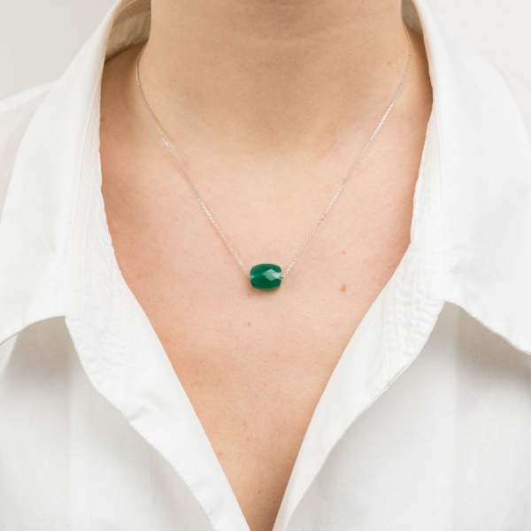Collier Morganne Bello Or Blanc Agate Verte Coussin