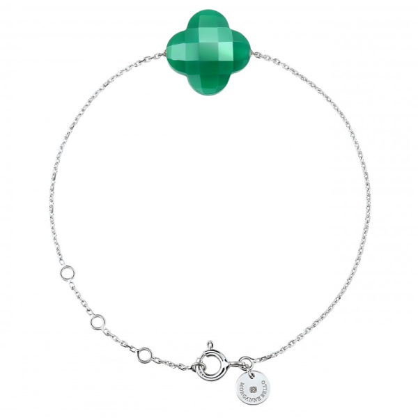 Bracelet Morganne Bello Or Blanc Agate Verte Trèfle