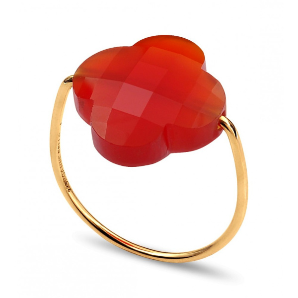 Bague Morganne Bello Or Jaune Cornaline Trèfle