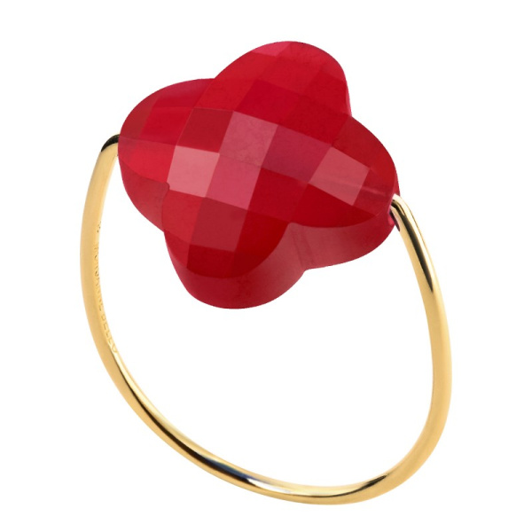 Bague Morganne Bello Or Jaune Quartz Rouge Trèfle