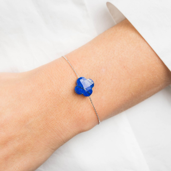 Bracelet Morganne Bello Or Blanc Lapis Lazuli Trèfle