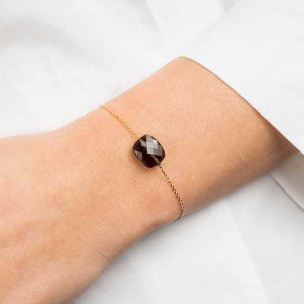 Bracelet Morganne Bello Or Jaune Quartz Fumé Coussin