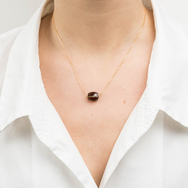 Collier Morganne Bello Or Jaune Quartz Fumé Coussin