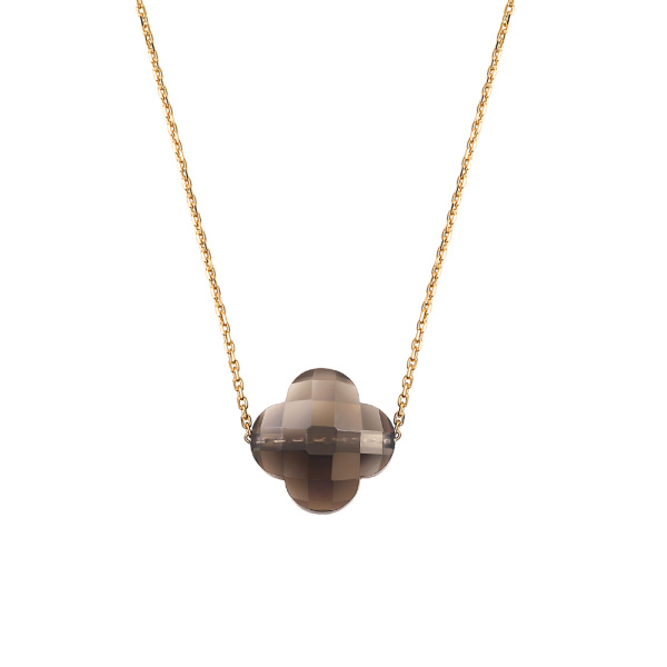 Collier Morganne Bello Or Jaune Quartz Fumé Trèfle
