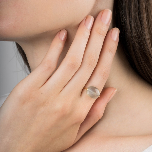 Bague Morganne Bello Or Jaune Pierre de Lune Grise Coussin