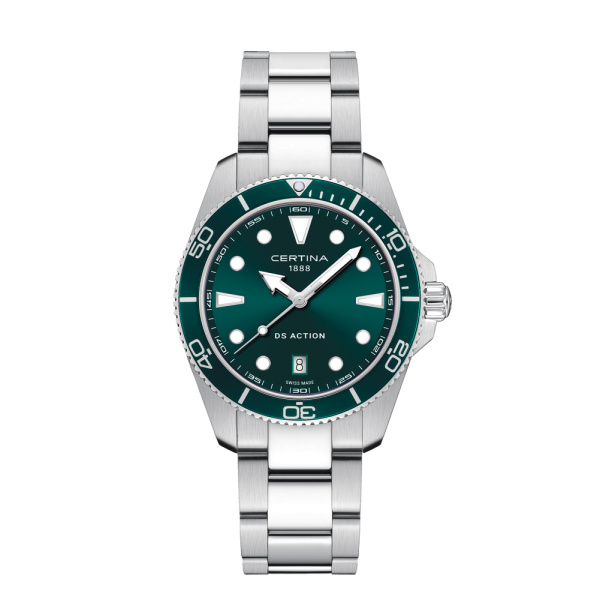 Montre Certina DS Action 40mm  Cadran VertBracelet Acier inoxydable 316L,Aluminium,Super-LumiNova