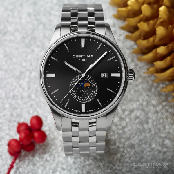 Montre Certina DS-8 Moon Phase Quartz Cadran Noir