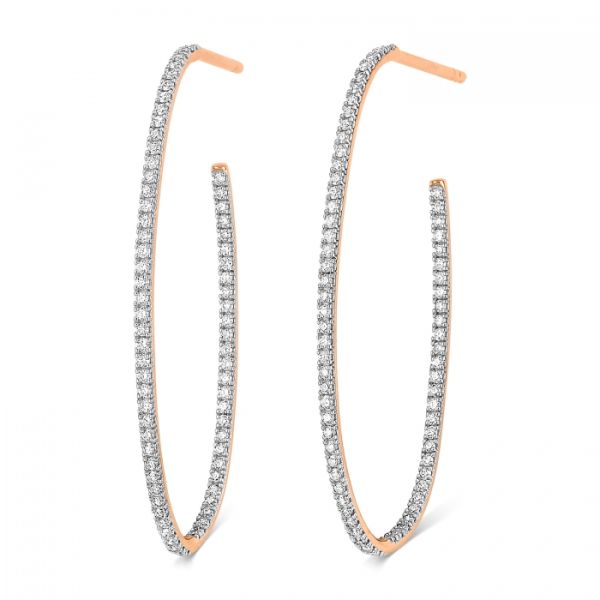 Boucles d'oreilles Ginette NY Large Ellipse Diamond Hoops Or Rose