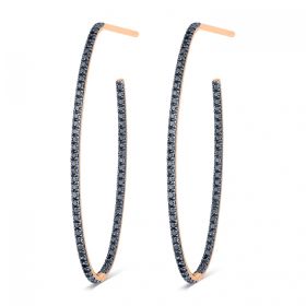 Boucles d'oreilles Ginette NY Large Ellipse Black Diamond Hoops Or Rose