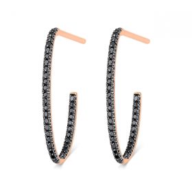 Boucles d'oreilles Ginette NY Ellipse Black Diamond Hoops Or Rose