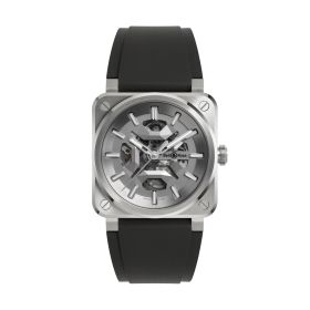 Montre BELL & ROSSBR-03 Skeleton Grey Steel 41mm Bracelet Caoutchouc