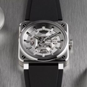 Montre BELL & ROSSBR-03 Skeleton Grey Steel 41mm Bracelet Caoutchouc