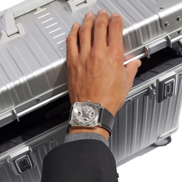 Montre BELL & ROSSBR-03 Skeleton Grey Steel 41mm Bracelet Caoutchouc 