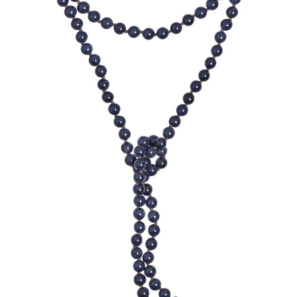 Ginette NY Blue Sandstone Bead Sautoir Or Rose