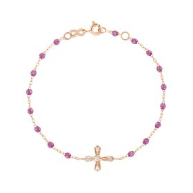 Bracelet gigi CLOZEAU Croix Vintage Diamant Or Rose 17 cm