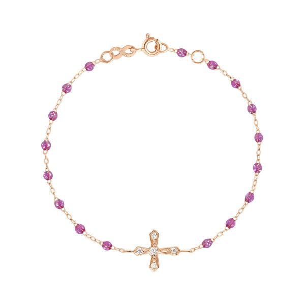 Bracelet gigi CLOZEAU Croix Vintage Diamant Or Rose 17 cm