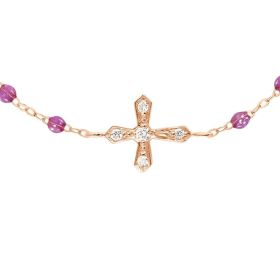 Bracelet gigi CLOZEAU Croix Vintage Diamant Or Rose 17 cm