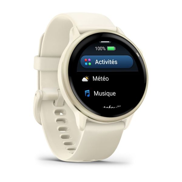Montre Garmin Vivoactive 6 Lunar Gold bracelet ivoire